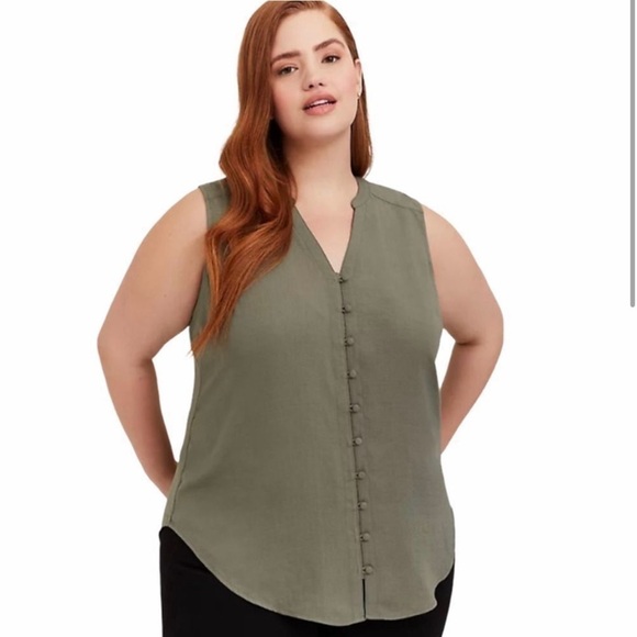 Torrid Harper Olive Green Button Front Tunic Tank - Picture 2 of 8